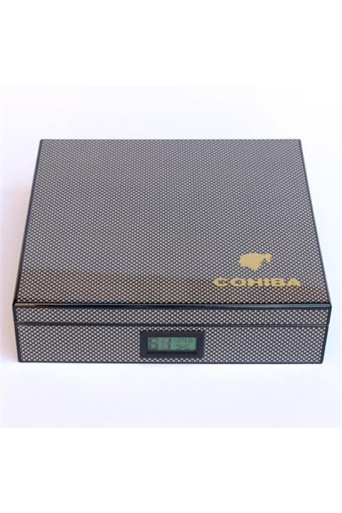 COHİBA Karbon Desenli Humidor Puro Kutusu