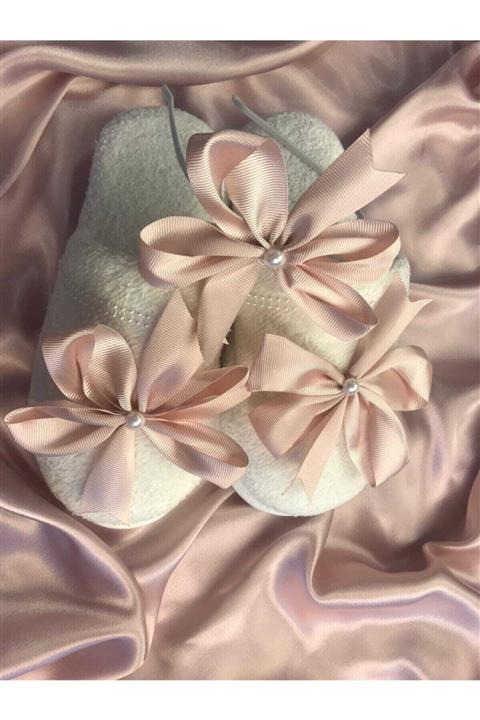 SÜSLÜTASARIM Fiyonklu Pudra Lohusa Terlik Taç Seti 1006