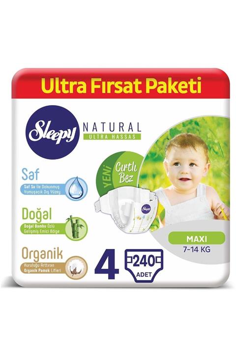 Sleepy Natural Bebek Bezi 4 Numara Maxi Ultra Fırsat Paketi 240 Adet