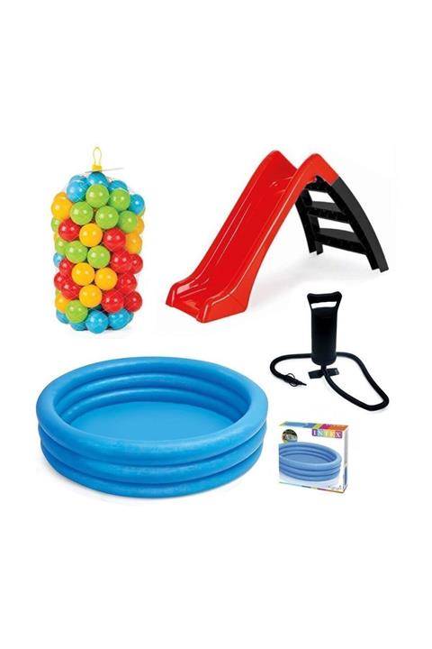 PİLSAN Kristal Havuz Pilsan Funny Kaydırak Top ve Pompa Set