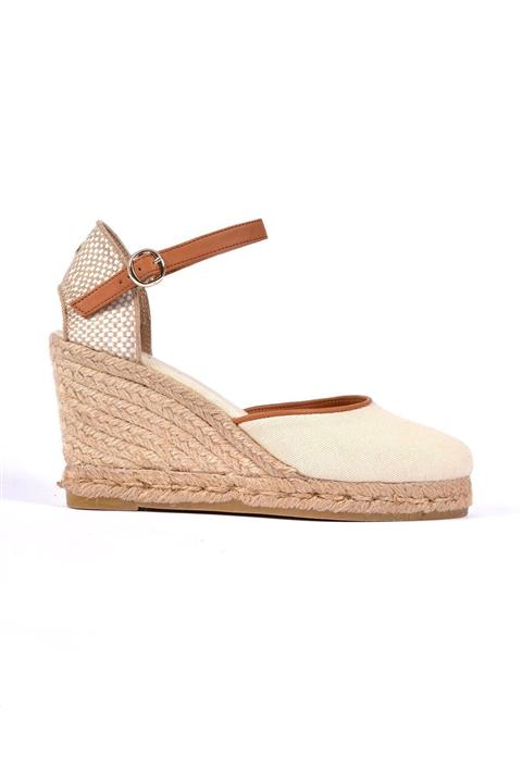 Su Espadril Espadril Rita Ekru Keten Dolgu Topuk Ayakkabı