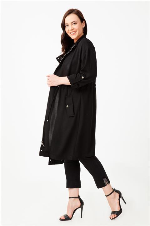 Ekol Kadın Siyah Dik Yaka Trençkot