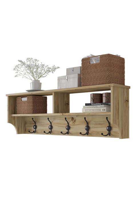 Rani Mobilya Rani P2 Modern Portmanto Duvar Askısı Ceviz Vestiyer