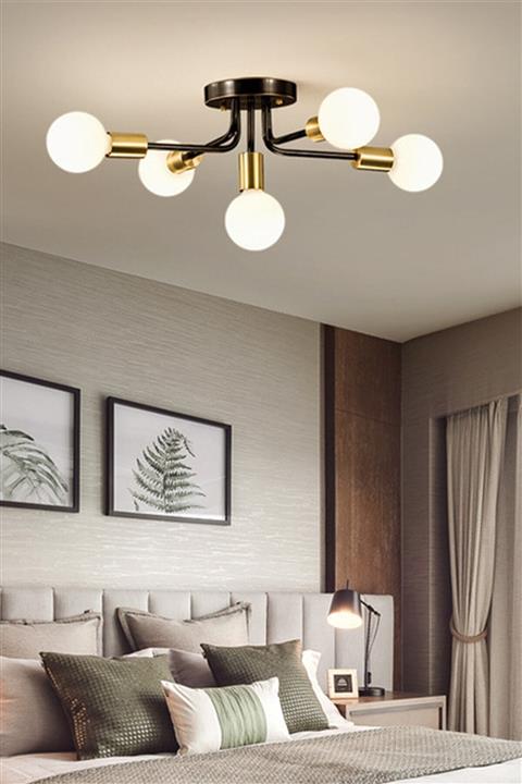 Lambadar Döngü Modern Tasarım Siyah Renk Beşli Avize