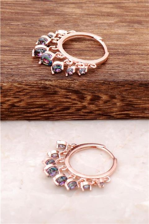 Sümer Telkari Kadın Mistik Topaz Taşlı Orta Boy Rose Gümüş Shakira Küpe 2038