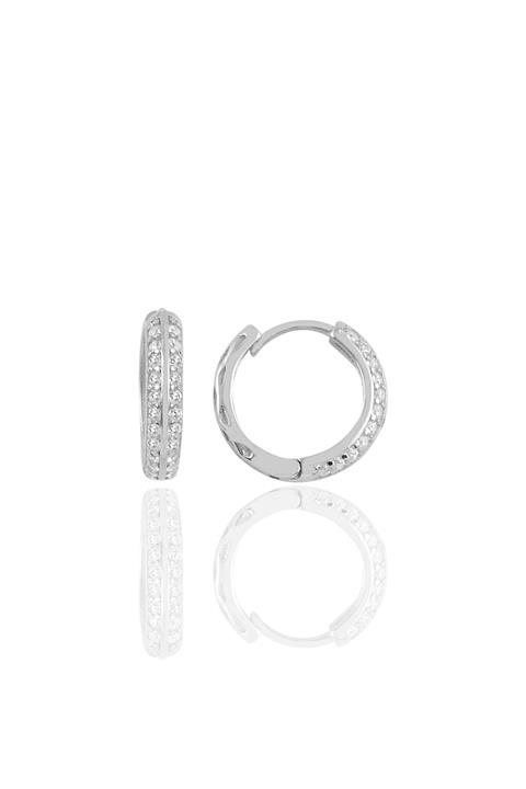 Söğütlü Silver Gümüş Rodyumlu Zirkon Taşlı Halka Küpe