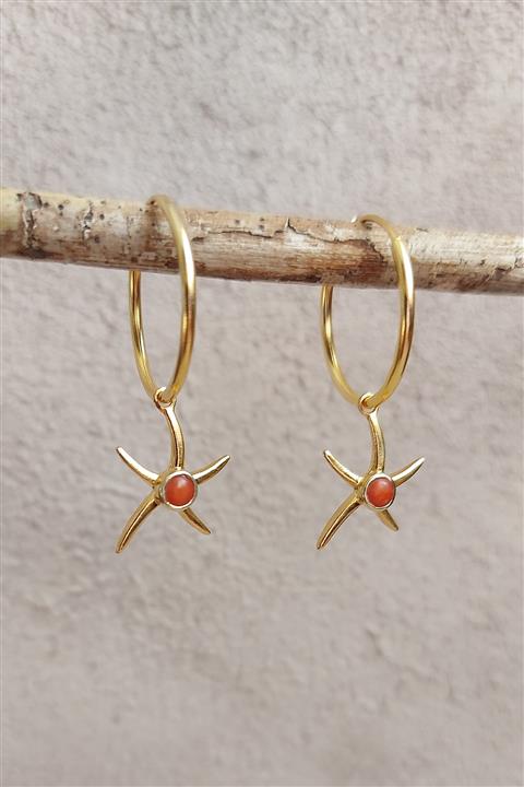 Gaia Jewelry Kadın Mercan Taşlı Deniz Yıldızı Halka Küpe