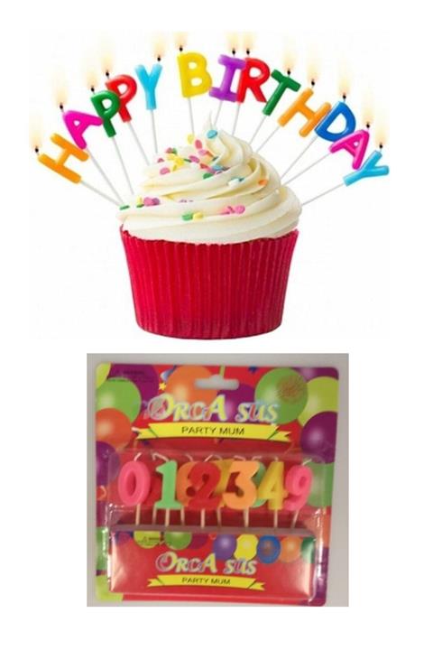 OGİTO Happy Birthday Harf Mum Ve Rakamlı Doğum Günü Mumu 2'li Set
