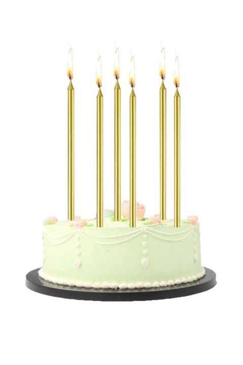 Parti dolabı 6 Adet Uzun Ince Gold Parlak Pasta Mumu Mum Altlığı 20 Cm