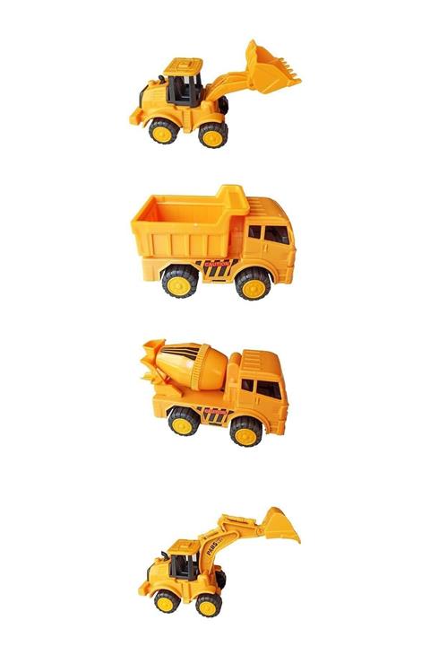 MTG OYUNCAK Oyuncak Iş Makinaları Seti Dozer, Kepçe, Mikser Ve Kamyon, Sürtmeli 4'lü Set