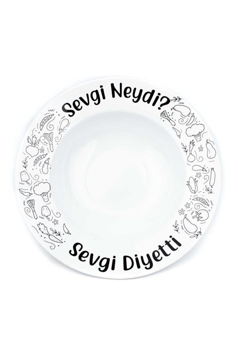 PALTO TASARIM Beyaz Sevgi Neydi Sevgi Diyetti Baskılı Makarna Tabağı