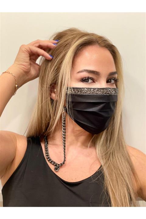 MaskeTrendi Siyah, Telli, Yıkanabilir, Bez, Pamuklu Kumaş Maske