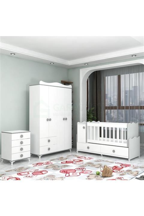 Garaj Home Pırlanta Yıldız 4 Kapaklı Bebek Odası Takımı - Gri