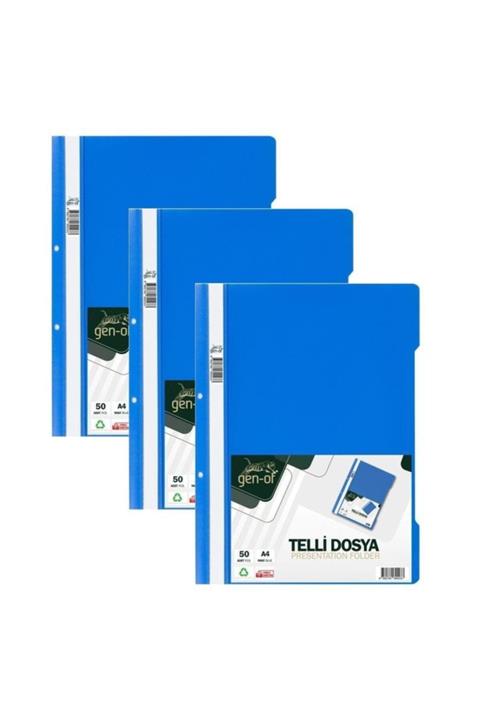 GenOf Telli Dosya Mavi 50 Li 3 Paket