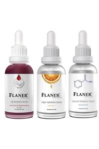 flaner Muazzam Üçlü Set - Kırmızıpeelıng Gözenek Sıkılaştırıcı C Vitamin Serum