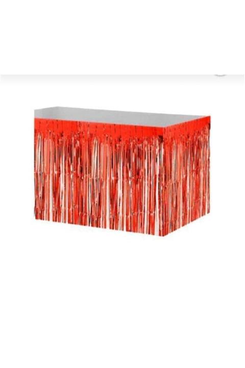 PARTİCİM SÜS EVİ Metalik Folyo Püsküllü Masa Eteği Kırmızı Renk