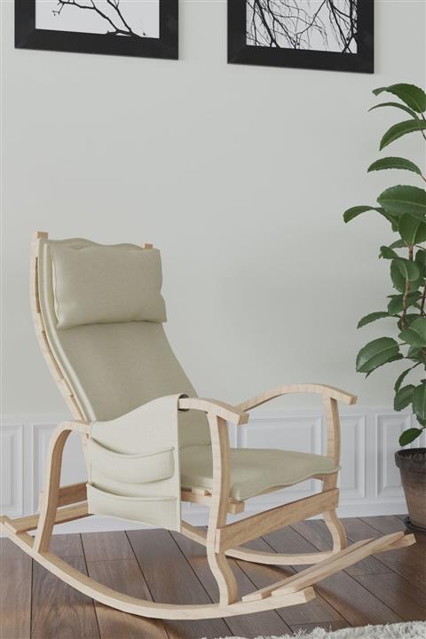 Mobildeco Sultan Ahşap Sallanan Sandalye Krem - Doğal