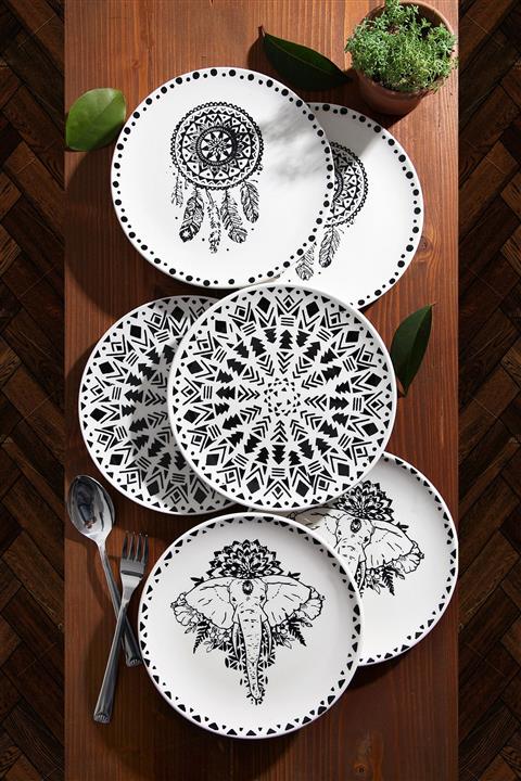 Kitchen Life 6'lı Özel Tasarım Handmade 21cm Indıan Pasta Tabak Seti