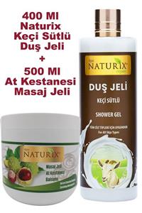 Naturix At Kestanesi Masaj Jeli Rahatlatıcı 500ml Ağrı Giderici Jel Nemlendirici Keçi Sütlü Duş Jeli 400ml