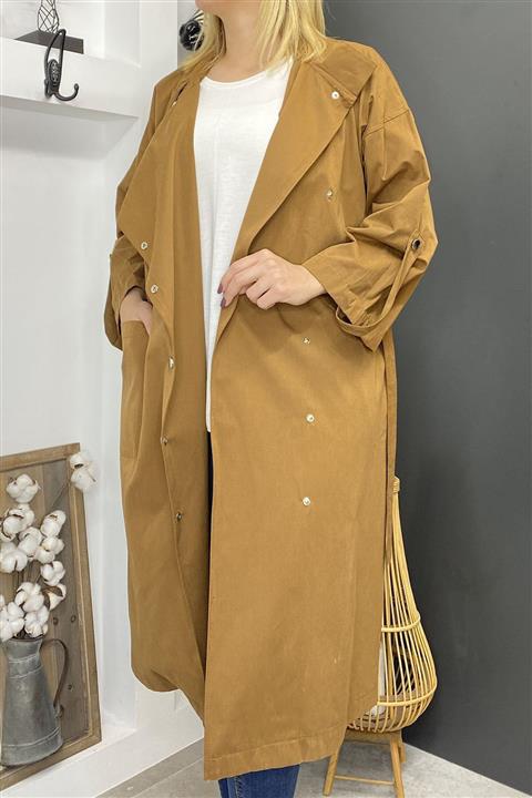 Chicbag Dik Yaka Çıtçıt Kapamalı Kruvaze Trenç Kot