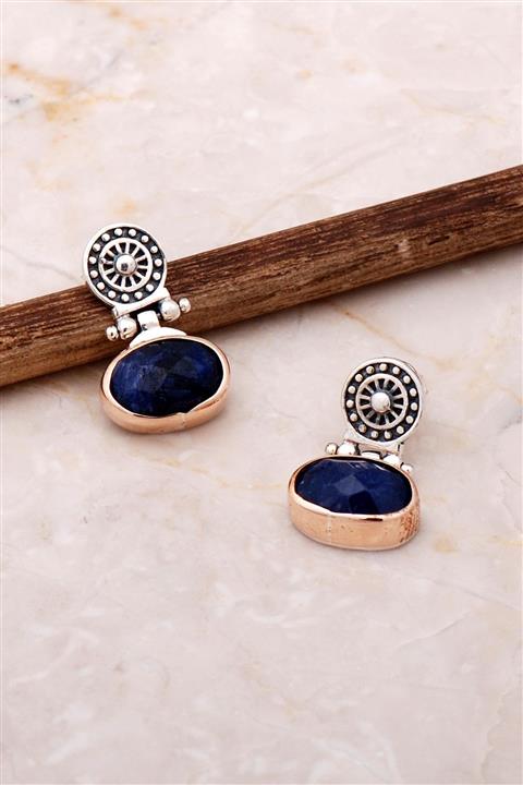 Sümer Telkari Safir Elişi Antik Tasarım Gümüş Küpe 5059