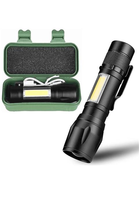 fitfiyat Ultra Güçlü Usb Şarjlı El Feneri Kutulu Kamp Feneri Avcılık Feneri