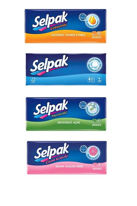 Selpak Mendil 4 ' Lü Set (losyonlu-bahar-mentollü-klasik) 10*4 (40adet 10'lu Mendil )