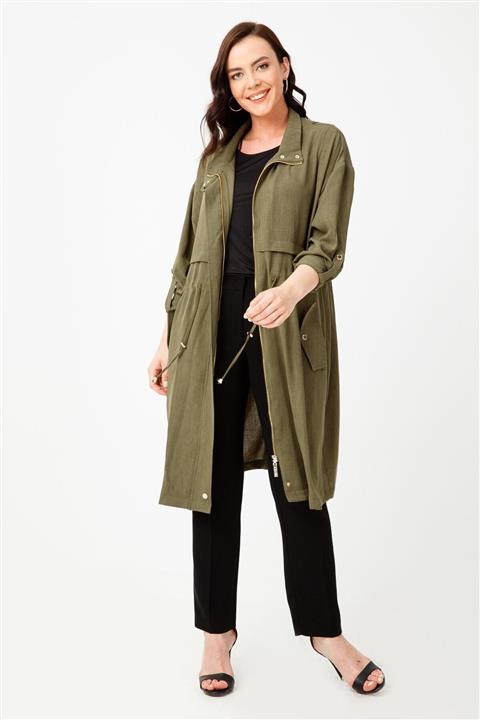 Ekol Kadın Haki Dik Yaka Trençkot