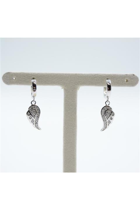 Swaroski Melek Kanadı Desenli Zirkon Taşlı 925 Ayar Gümüş Kadın Küpe