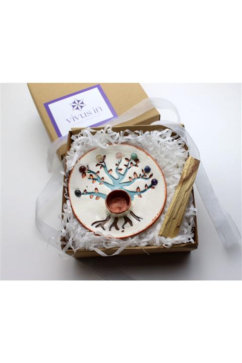 vivus in Doğal Çakra Taşlı Palo Santolu Tütsülük El Yapımı Seramik Hayat Ağacı