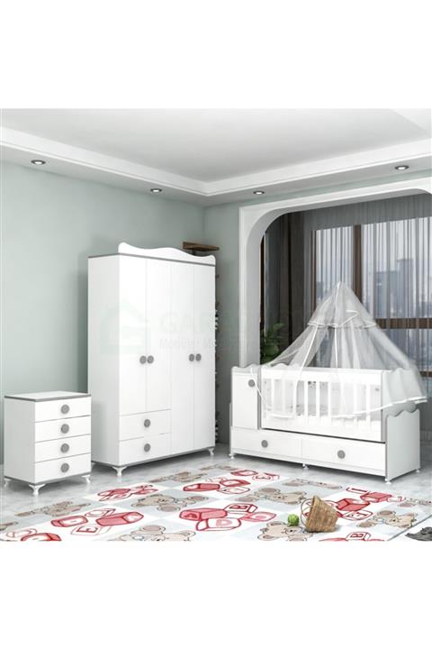 Garaj Home Pırlanta Yıldız 4 Kapaklı Bebek Odası Takımı Gri- Yatak Ve Uyku Seti Kombinli - Gri Uykusetli