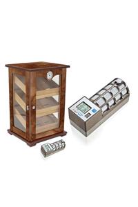 Passatore Cigar Spa Alman Elektronik Puro Kutusu Humidor Kabinet Kahve 120's