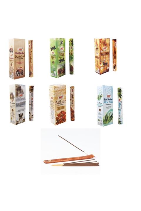 HARİ DARSHAN Özel Seçim 6 Koku 1 Kutuda 120 Adet Çubuk Tütsü 1 Kayık Tütsülük Hediye Pack1