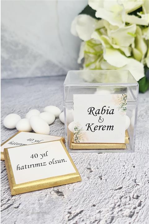 Atölye Mi 25 Adet - Özel Kutuda Çikolata Badem Şekerli Nikah Şekeri , Söz Nişan Hediyeliği