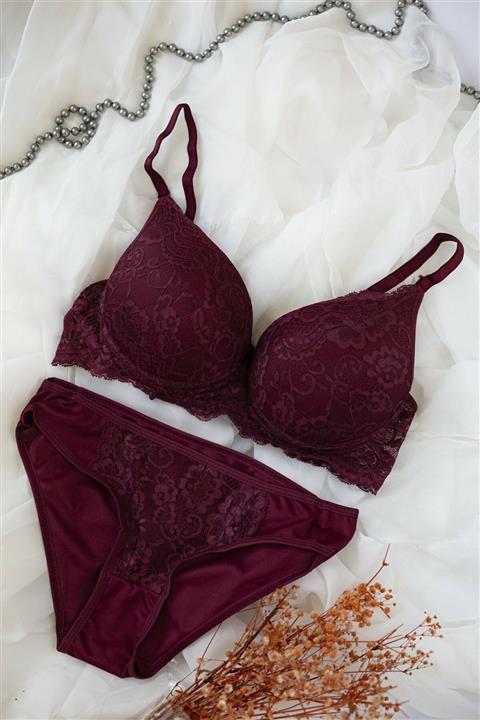 Imoda Kadın Bordo Dolgulu Dantel Sütyen Ve Külot Takım