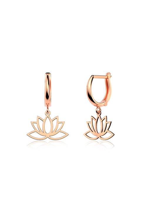 İNDİGO TAKI Sade Lotus Çiçeği Rose Gümüş Küpe