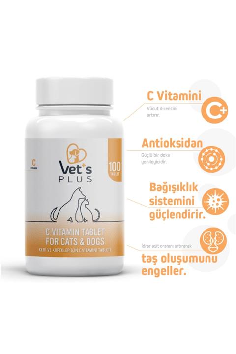 Vet's Plus C Vitamin Kedi ve Köpekler için Vitamin Tablet 100'lü