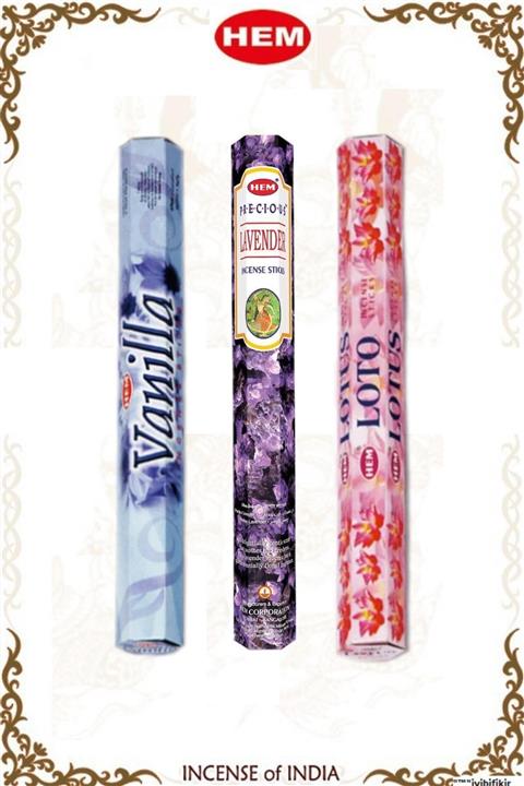 Ersa Hediyelik Hem 3'lü Set 60 Adet Vanilya,lavanta,lotus Aromalı Çubuk Tütsü - Vanilla,levander,lotus