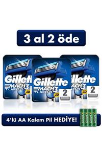 Gillette Mach3 Turbo Yedek Tıraş Bıçağı 2'li (3 AL 2 ÖDE) 4lü Kalem Pil