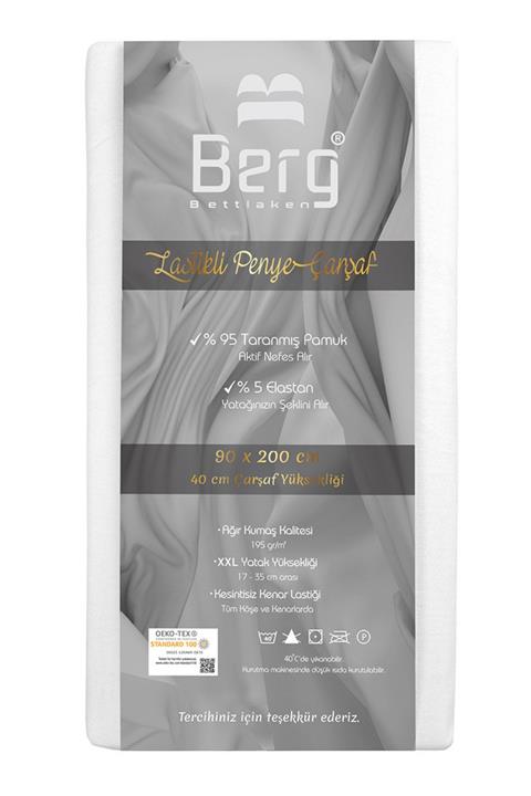 Berg Bettlaken 90x200 35 Cm Yükseklik Lastikli Lüks Penye Pamuklu Çarşaf Beyaz, Luxury Fitted Sheet Cotton