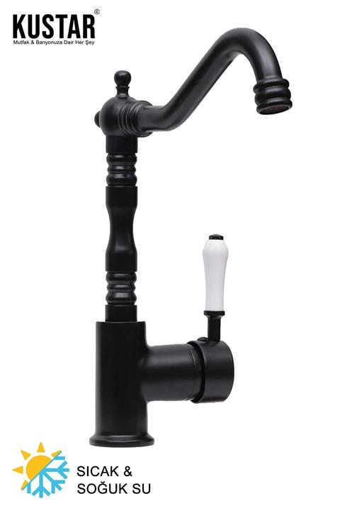 KUSTAR Verona Siyah Mutfak Eviye Bataryası Porselen Kol