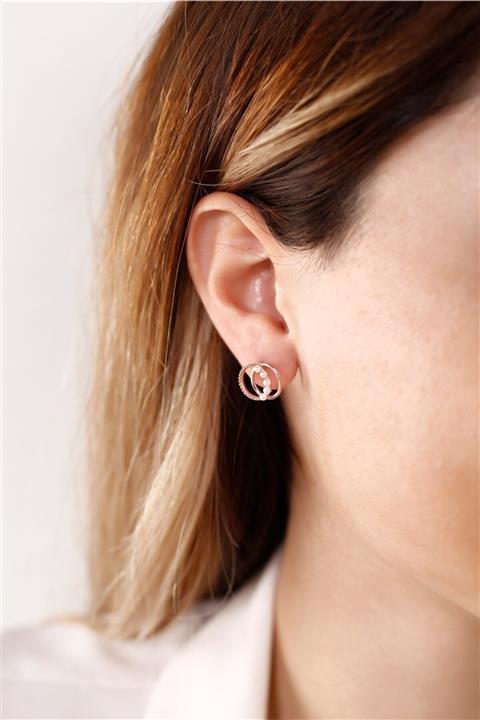 Glint Point Rose Renk Incili Zarif Gümüş Küpe