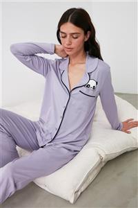 TRENDYOLMİLLA Lila Panda Baskılı Örme Pijama Takımı THMAW21PT0245