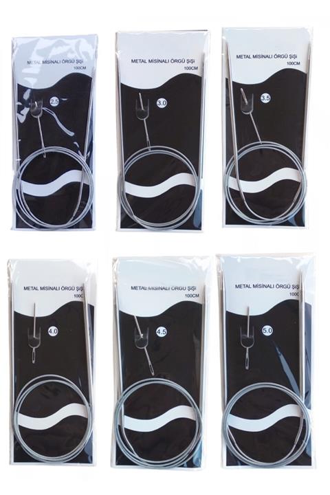 Kezban Tekstil Misinalı Çelik Telli Titanyum Örgü Şiş Seti 6 Adet (2,5-3-3,5-4-4,5-5 ) No