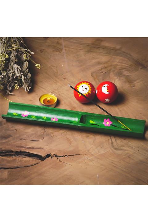 Mitr Bambu Çiçek Desenli Yeşil Tütsülük