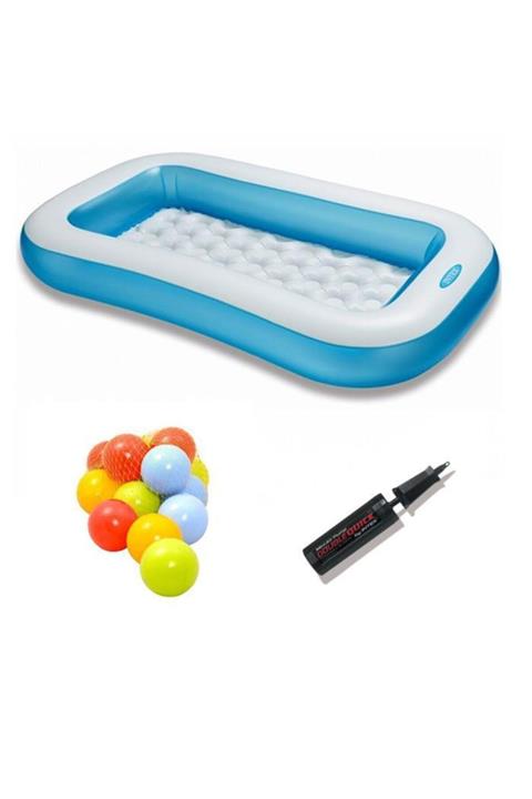 Mashotrend Intex Dikdörtgen Yumaşak Tabanlı Şişme Havuz - 10 Adet Oyun Topu + Şişirme Pompası Hediye