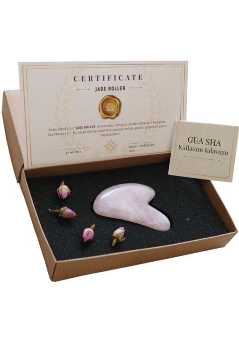 Seay Pembe Kuvars Taşı Gua Sha Yüz Bakımı Kalp Guasha 1. Kalite Sertifikalı