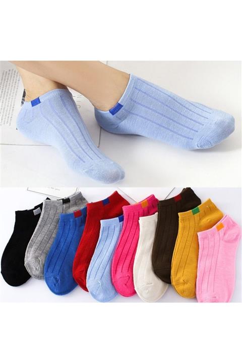 çorapmanya 10 Çift Çok Renkli Kadın Bilek Boy Koton Patik