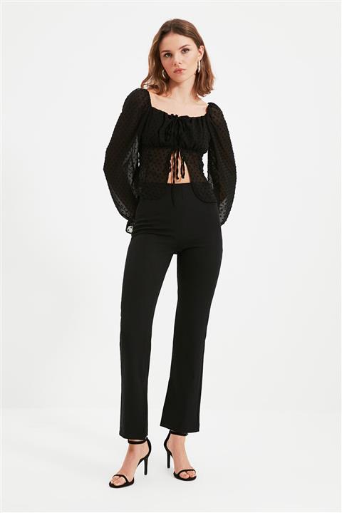 TRENDYOLMİLLA Siyah Petite Yüksek Belli Pantolon TWOAW22PL0243