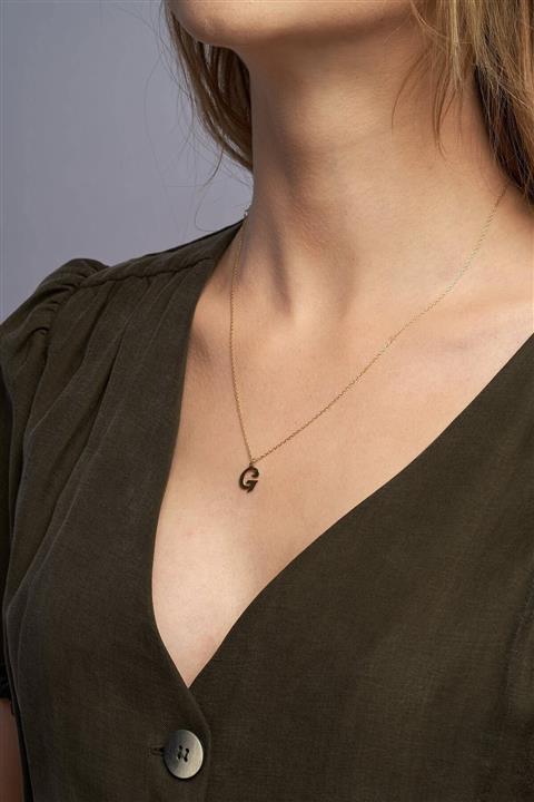 Jewelmim G Harfli 14k Sarı Altın Kaplama Gümüş Kolye